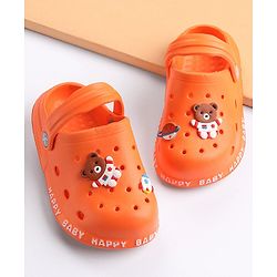 Cute Walk by Babyhug Clogs With Back Strap & Bear Applique- Orange