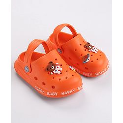 Cute Walk by Babyhug Clogs With Back Strap & Bear Applique- Orange