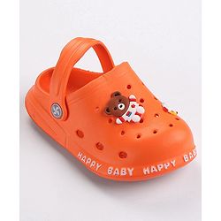 Cute Walk by Babyhug Clogs With Back Strap & Bear Applique- Orange
