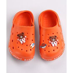 Cute Walk by Babyhug Clogs With Back Strap & Bear Applique- Orange
