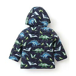 Babyhug Full Sleeves Hooded Padded Quilted Jacket Dino Print -  Navy Blue