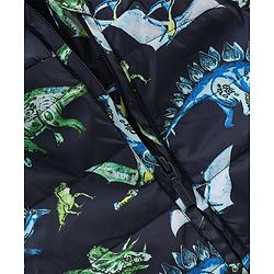 Babyhug Full Sleeves Hooded Padded Quilted Jacket Dino Print -  Navy Blue