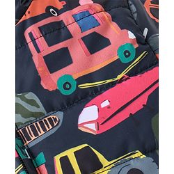 Babyhug Full Sleeves Hooded Jacket with Vehicles Printed - Navy Blue & Orange