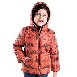 Babyhug Full Sleeves Hoodie Mountain Print - Orange