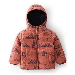 Babyhug Full Sleeves Hoodie Mountain Print - Orange