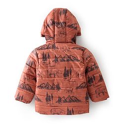 Babyhug Full Sleeves Hoodie Mountain Print - Orange