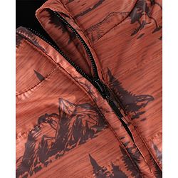 Babyhug Full Sleeves Hoodie Mountain Print - Orange