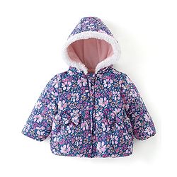 Babyhug Woven Full Sleeves Hooded Jacket Floral Print - Purple