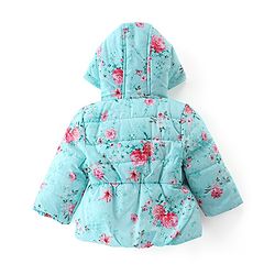 Babyhug Woven Full Sleeves Hooded Jacket with Bow Floral Print - Aqua Blue
