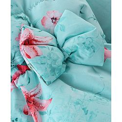 Babyhug Woven Full Sleeves Hooded Jacket with Bow Floral Print - Aqua Blue