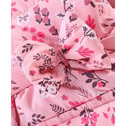 Babyhug Full Sleeves Hooded & Padded Jacket With Bow Applique Floral Print- Pink