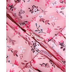 Babyhug Full Sleeves Hooded & Padded Jacket With Bow Applique Floral Print- Pink