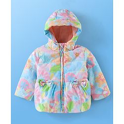 Babyhug Woven Full Sleeves Hooded Jacket Floral Print - Multicolour