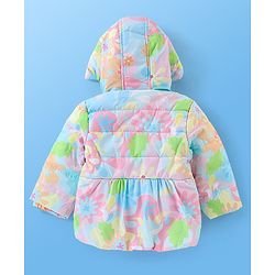 Babyhug Woven Full Sleeves Hooded Jacket Floral Print - Multicolour