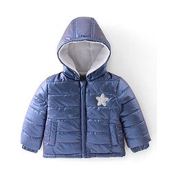 Babyhug Full Sleeves Star Patch Padded Hooded Jacket - Blue