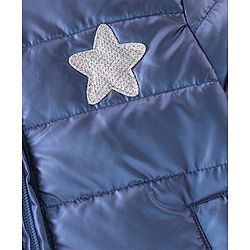 Babyhug Full Sleeves Star Patch Padded Hooded Jacket - Blue