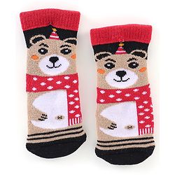 Cutewalk By Babyhug Anti Bacterial Ankle Length Socks Teddy Design Pack Of 3 - Multicolour