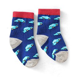Cute Walk by Babyhug Anti Bacterial Ankle Length Non Terry Socks Car Design Pack of 3  - Black Blue & White