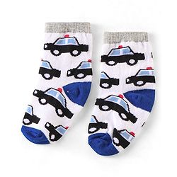Cute Walk by Babyhug Anti Bacterial Ankle Length Non Terry Socks Car Design Pack of 3  - Black Blue & White