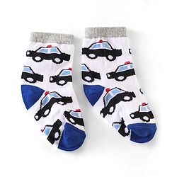 Cute Walk by Babyhug Anti Bacterial Ankle Length Non Terry Socks Car Design Pack of 3  - Black Blue & White