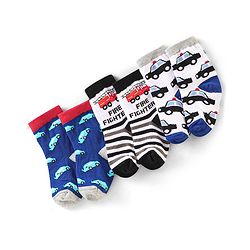 Cute Walk by Babyhug Anti Bacterial Ankle Length Non Terry Socks Car Design Pack of 3  - Black Blue & White