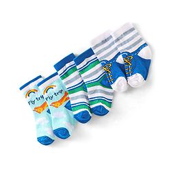 Cute Walk by Babyhug Anti Bacterial Ankle Length Non Terry Socks Stripes Pack of 3  - Blue & White