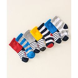 Cute Walk by Babyhug Anti Bacterial Ankle Length Non Terry Socks Strips Pack of 7  - Red Blue & White