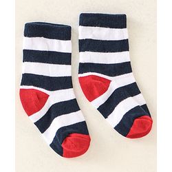 Cute Walk by Babyhug Anti Bacterial Ankle Length Non Terry Socks Strips Pack of 7  - Red Blue & White