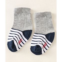 Cute Walk by Babyhug Anti Bacterial Ankle Length Non Terry Socks Strips Pack of 7  - Red Blue & White