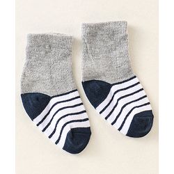 Cute Walk by Babyhug Anti Bacterial Ankle Length Non Terry Socks Strips Pack of 7  - Red Blue & White