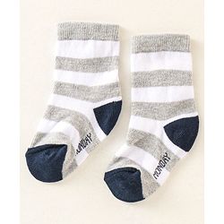 Cute Walk by Babyhug Anti Bacterial Ankle Length Non Terry Socks Strips Pack of 7  - Red Blue & White