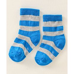 Cute Walk by Babyhug Anti Bacterial Ankle Length Non Terry Socks Strips Pack of 7  - Red Blue & White