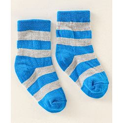 Cute Walk by Babyhug Anti Bacterial Ankle Length Non Terry Socks Strips Pack of 7  - Red Blue & White