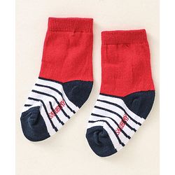 Cute Walk by Babyhug Anti Bacterial Ankle Length Non Terry Socks Strips Pack of 7  - Red Blue & White