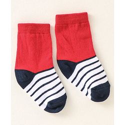 Cute Walk by Babyhug Anti Bacterial Ankle Length Non Terry Socks Strips Pack of 7  - Red Blue & White