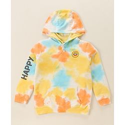 Babyhug 100% Cotton Full Sleeves Hooded T-Shirt & Lounge Pant Set Abstract Print- Blue Yellow & Orange