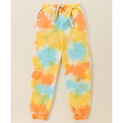 Babyhug 100% Cotton Full Sleeves Hooded T-Shirt & Lounge Pant Set Abstract Print- Blue Yellow & Orange