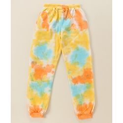 Babyhug 100% Cotton Full Sleeves Hooded T-Shirt & Lounge Pant Set Abstract Print- Blue Yellow & Orange