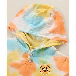 Babyhug 100% Cotton Full Sleeves Hooded T-Shirt & Lounge Pant Set Abstract Print- Blue Yellow & Orange