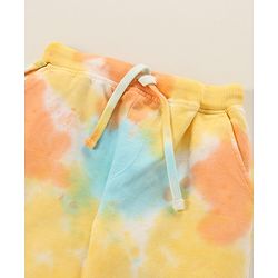 Babyhug 100% Cotton Full Sleeves Hooded T-Shirt & Lounge Pant Set Abstract Print- Blue Yellow & Orange