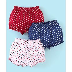 Babyhug 100% Cotton Bloomers Heart Print Pack of 3 - White Red & Blue