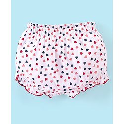 Babyhug 100% Cotton Bloomers Heart Print Pack of 3 - White Red & Blue