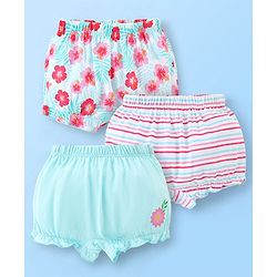 Babyhug Single Jersey Striped & Floral Printed Bloomer Pack of 3 - Blue & Pink