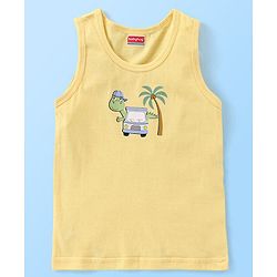 Babyhug 100% Cotton Sleeveless Sando Striped & Dino Print Pack of 3 - Yellow White & Green