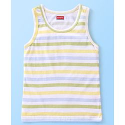 Babyhug 100% Cotton Sleeveless Sando Striped & Dino Print Pack of 3 - Yellow White & Green