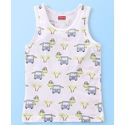 Babyhug 100% Cotton Sleeveless Sando Striped & Dino Print Pack of 3 - Yellow White & Green