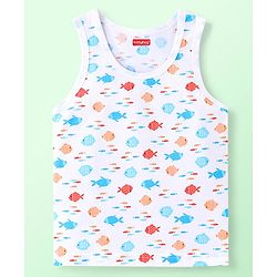 Babyhug 100% Cotton Knit Sleeveless Striped & Fish Printed Sando Pack of 3 - Multicolour