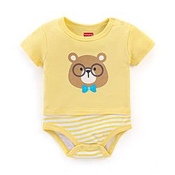 Babyhug 100% Cotton Knit Half Sleeves Onesies Pack of 3 Teddy Print - Orange Blue & Yellow
