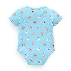 Babyhug 100% Cotton Knit Half Sleeves Onesies Pack of 3 Teddy Print - Orange Blue & Yellow