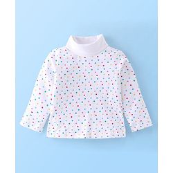 Babyhug Twill Floral Embroidered Frock with Full Sleeves Polka Dots Printed Inner Tee - Pink